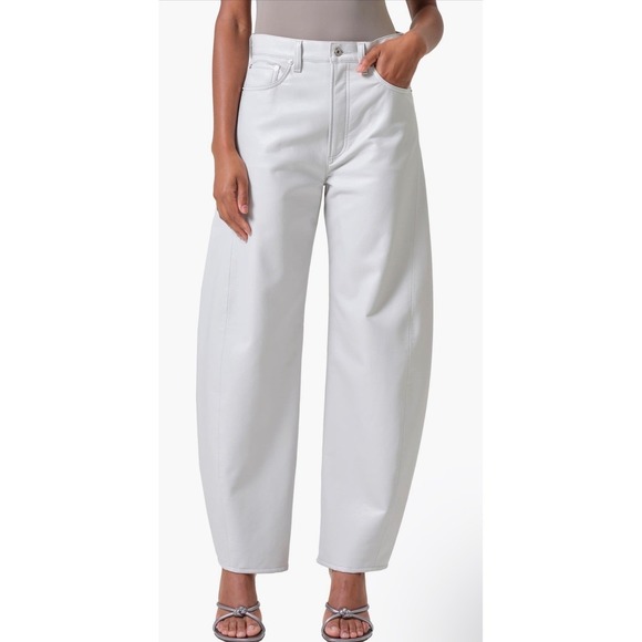 NWT AGOLDE‎ Luna High Waist Barrel Leg Leather Blend Pants in Wisp Sz 29 $348